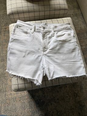 J. Crew White Raw-Hem high-rise Denim Shorts, 27